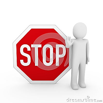 3d human stop red sign Stock Photo