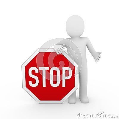 3d human stop red sign white Stock Photo