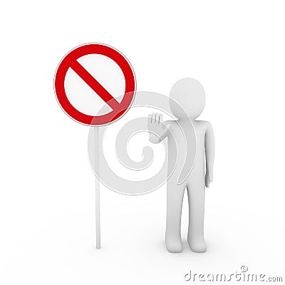 3d human stop red sign white warning Stock Photo