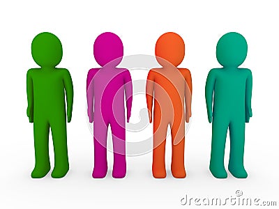 3d human team green pink orange Stock Photo