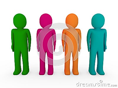3d human team green pink orange turquoise Stock Photo