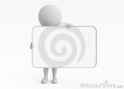 3d humanoid character with a empty signboard Stock Photo