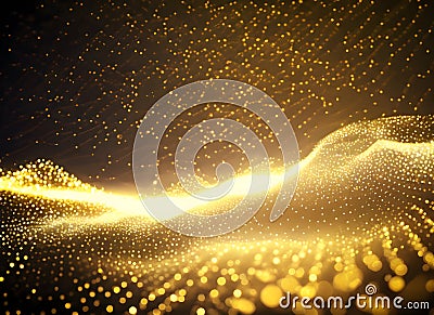 3D illuminated wave of glowing particles. Futuristic technology style. Elegant background for business presentations. Stock Photo