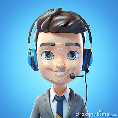 3D illustration of a cartoon Call center operator, customer service representative, salesman wearing a headset. Cartoon Illustration