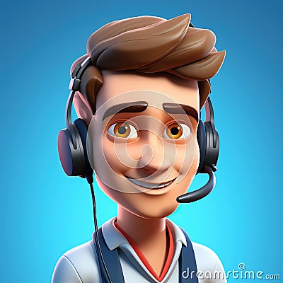 3D illustration of a cartoon Call center operator, customer service representative, salesman wearing a headset. Cartoon Illustration