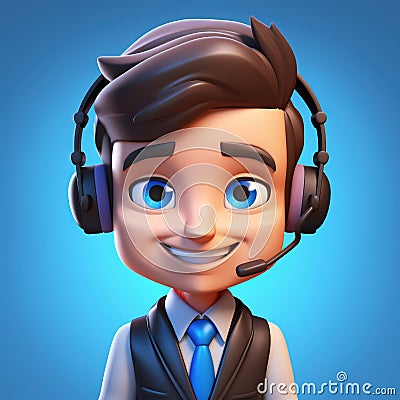 3D illustration of a cartoon Call center operator, customer service representative, salesman wearing a headset. Cartoon Illustration