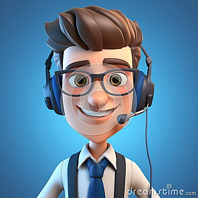 3D illustration of a cartoon Call center operator, customer service representative, salesman wearing a headset. Cartoon Illustration