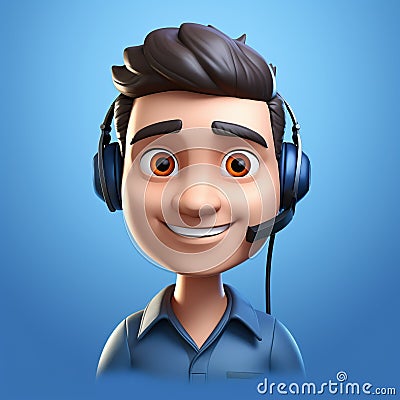 3D illustration of a cartoon Call center operator, customer service representative, salesman wearing a headset. Cartoon Illustration