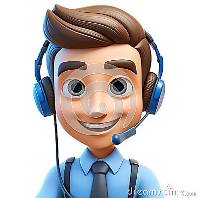 3D illustration of a cartoon Call center operator, customer service representative, salesman wearing a headset. Cartoon Illustration