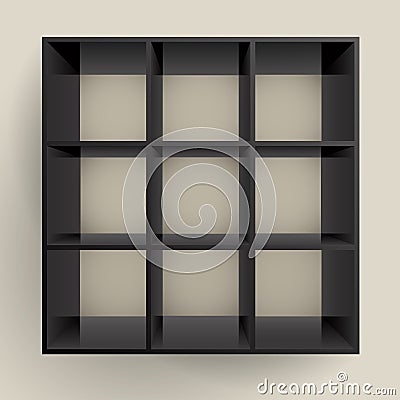 3d isolated Empty black bookshelf Vector Illustration