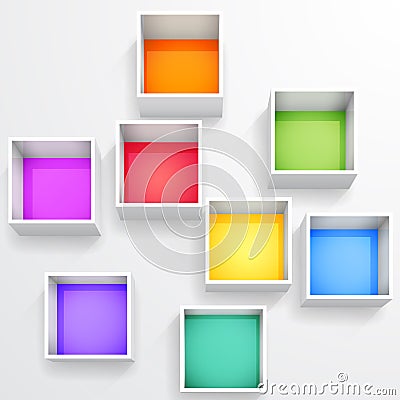 3d isolated Empty colorful bookshelf Vector Illustration