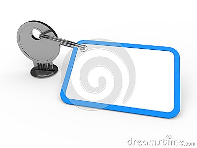 3d key attached blue Stock Photo