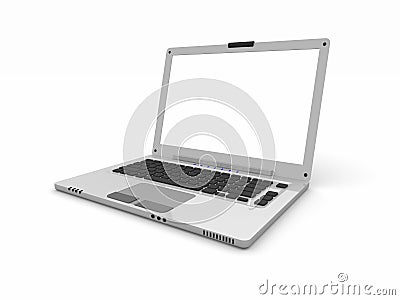 3d Laptop with Empty white screen Stock Photo