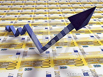 3D line graph with up arrow Stock Photo