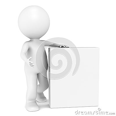 3D little human character with Blank Product Box Stock Photo