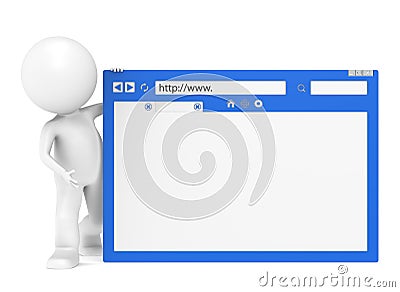 3D Little Human Character and a Browser Window Stock Photo