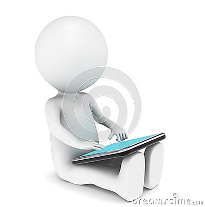 3d little human character with Tablet Computer Stock Photo