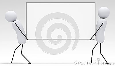 [3D little people series] Carrying white board Stock Photo