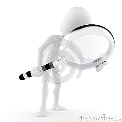3d man with a big magnifier glass Stock Photo