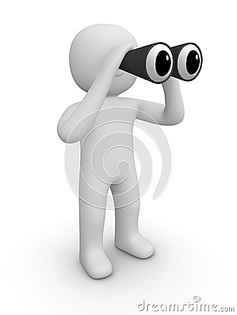 3d man with binoculars Stock Photo