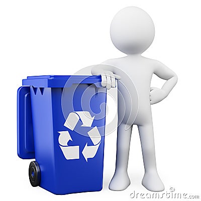 3D man with a blue bin Stock Photo