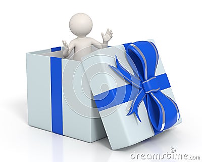 3d man in a blue gift box Stock Photo