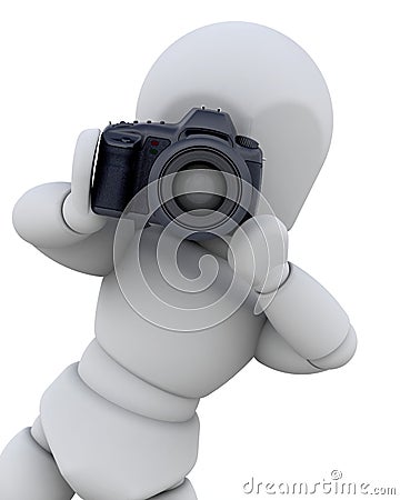 3D man with digital camera Stock Photo