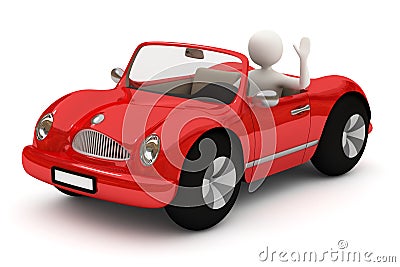 3d man going with red car Stock Photo