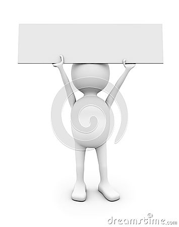 3D man holding blank placard. Stock Photo