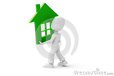 3d man holding a green house in his hands Stock Photo