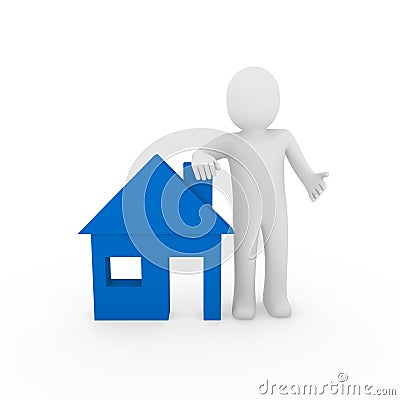 3d man house blue Stock Photo