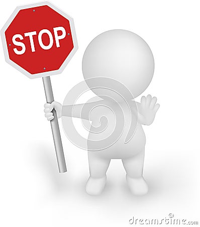 3d Man Illustrator with STOP sign and halt gesture Vector Illustration