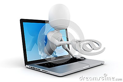 3d man and laptop online mail concept Stock Photo