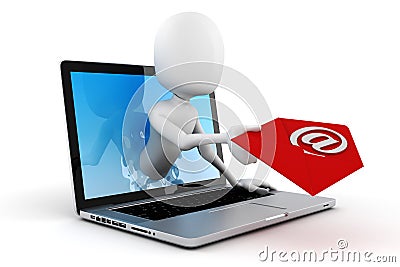 3d man and laptop online mail concept Stock Photo