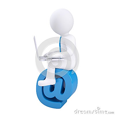 3d man with laptop sitting on the email icon Stock Photo