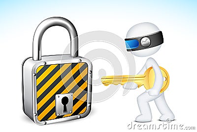 3d Man with Lock and Key Vector Illustration