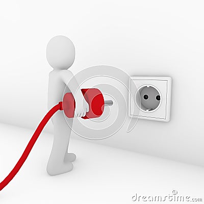 3d man plug socket red Stock Photo