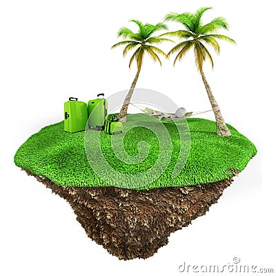 3d man relaxing on a little piece of land Stock Photo