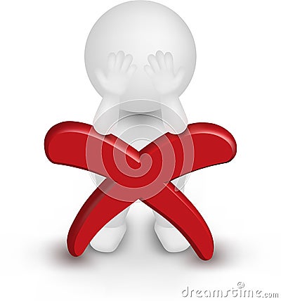 3d Man Vector Illustration leaning on red cross. Vector Illustration