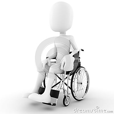 3d man in a wheelchair, isolated on white Stock Photo