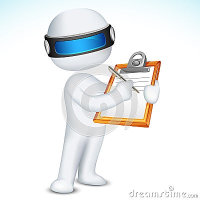 3d Man writing on Notepad Vector Illustration