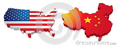 3D Map of China and US with Flag Stock Photo