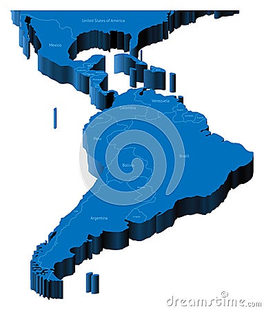 3d map of Latin America Vector Illustration