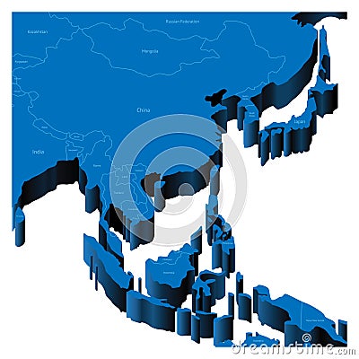 3d map of South-East Asia Vector Illustration