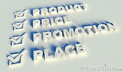 3d marketing mix concept with keywords Stock Photo