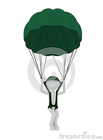 3d military parachutist soldier, parachuting Cartoon Illustration