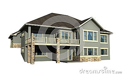 3d model of two level house Cartoon Illustration