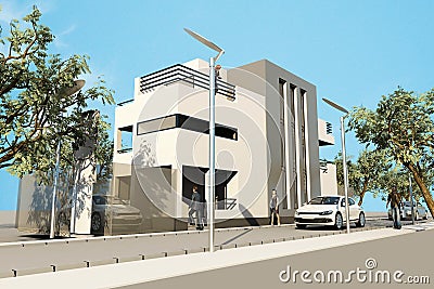 3d modern house, render in 3ds max, on white backg Stock Photo