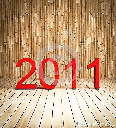 3d new year 2011 on wood background Stock Photo