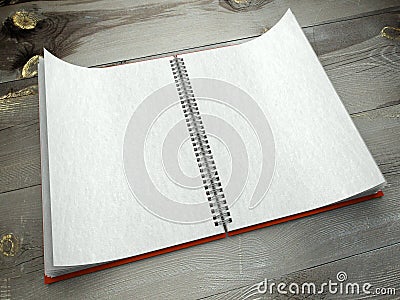 3d open blank notebook on desk paper texture Stock Photo